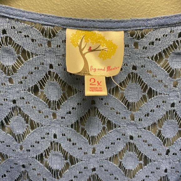 Anthro Brand Fig & Flower Embroidered Front Tie Top 2X - Picture 2 of 9